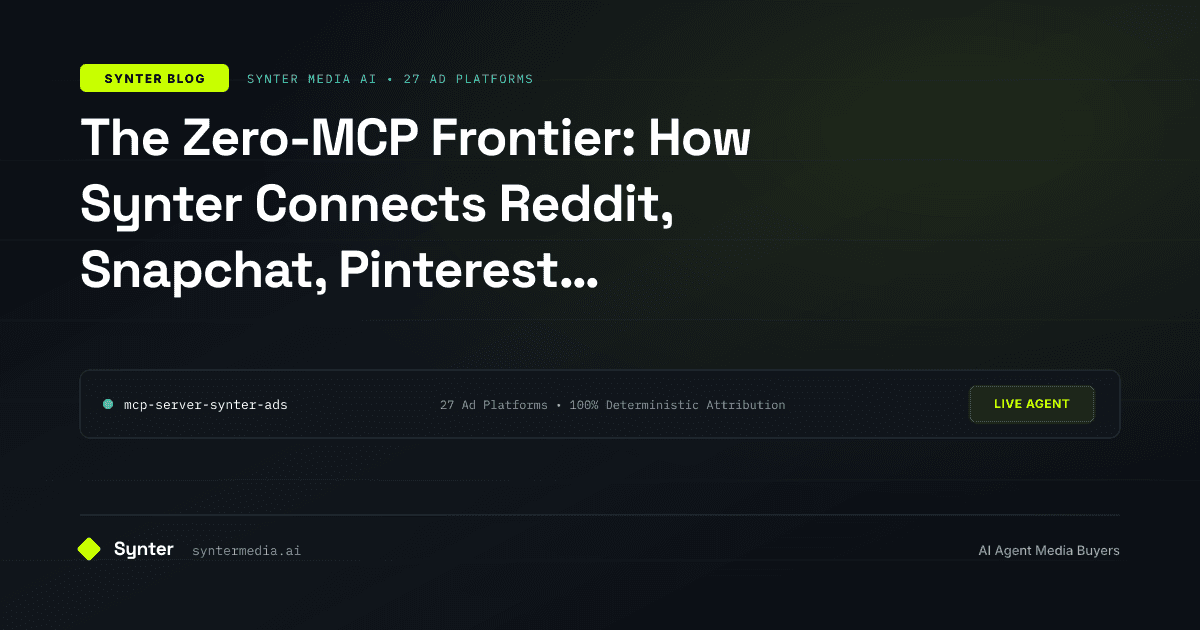 The Zero-MCP Frontier: How Synter Connects Reddit, Snapchat, Pinterest, Spotify, Programmatic DSPs & Retail Media